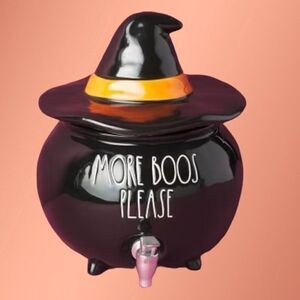 Rae Dunn 13in Ceramic More Boos Please Cauldron Drink Dispenser Halloween Decor